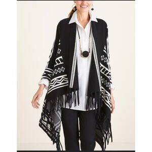 Chico's Black and White Printed Cardigan Aztec Heavy Sweater-NWT- SZ 2 (12-14)